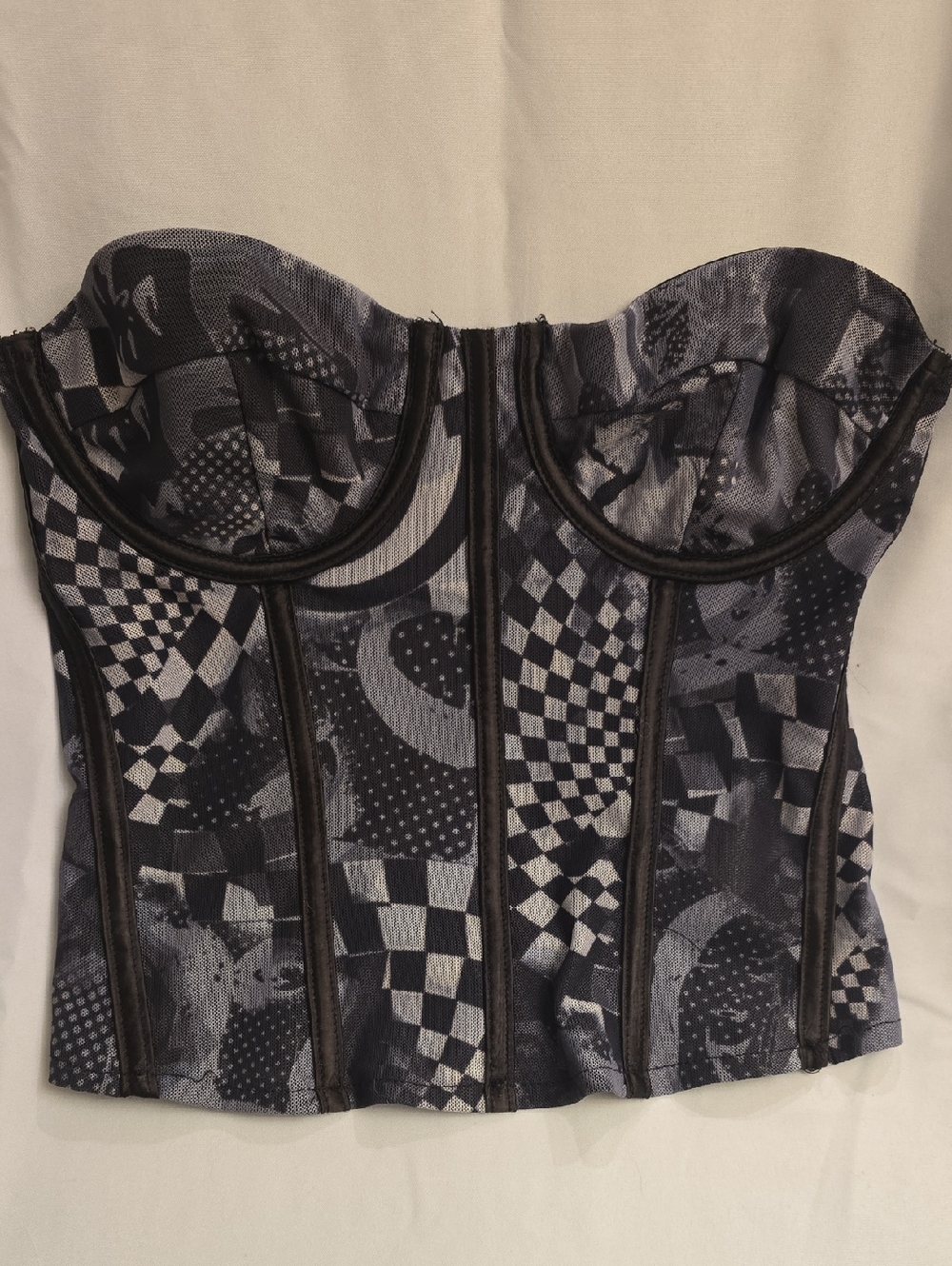 Edikted Black Gray Patterned Strapless Bustier Camisole